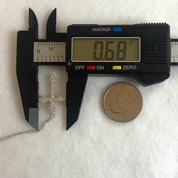 Sterling Silver 925 Dainty Round Prong Set White Sapphire Cross Necklace 18" - Picture 15 of 16